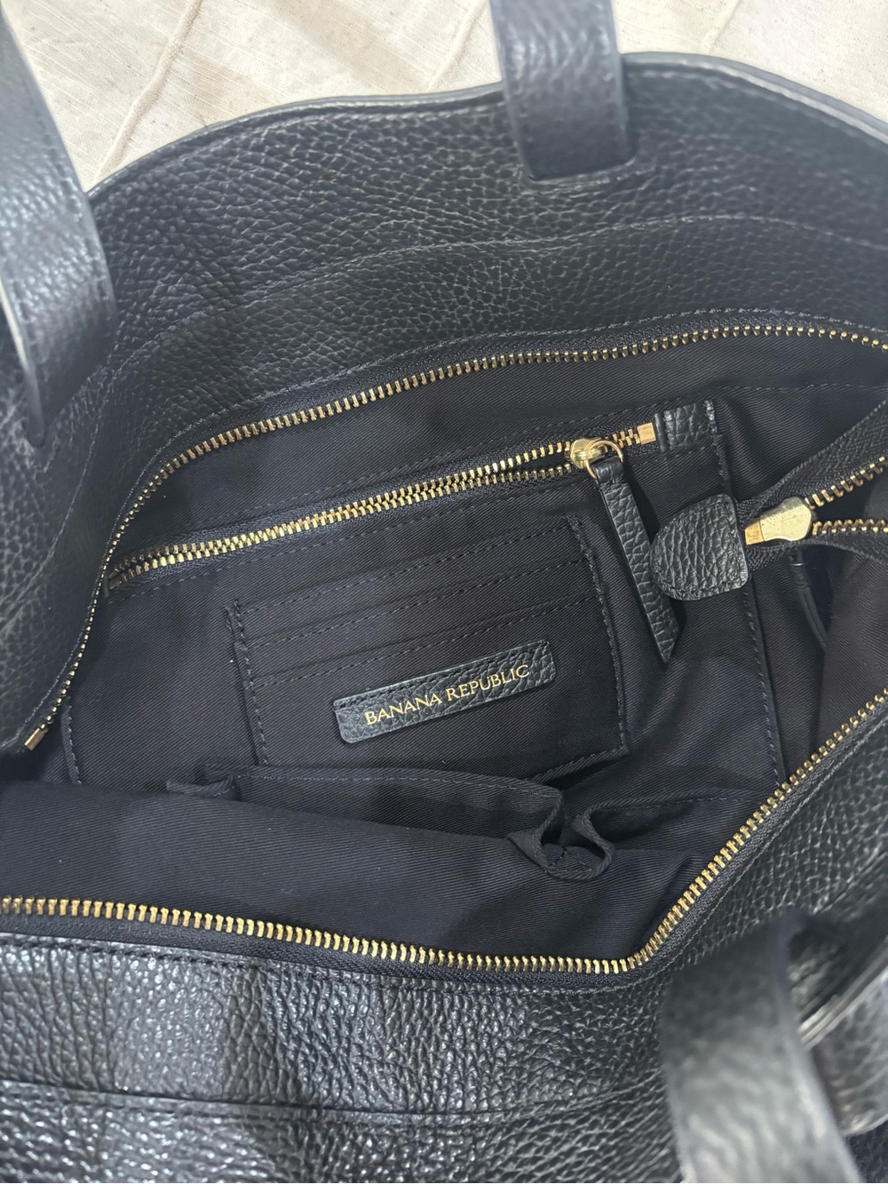 Banana Republic Black Pebbled Leather Tote with Gold Hardware